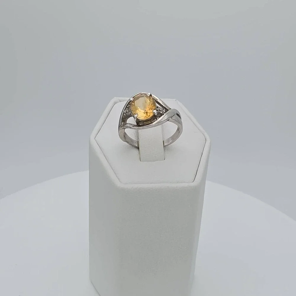 Vintage Citrine Ring Diamond Accents 925 Sterling Silver Size 5‎ FREE $HIPPING!!